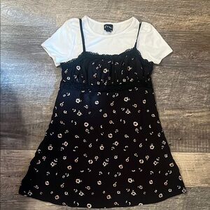 Floral Black and White Dress with Layered Look